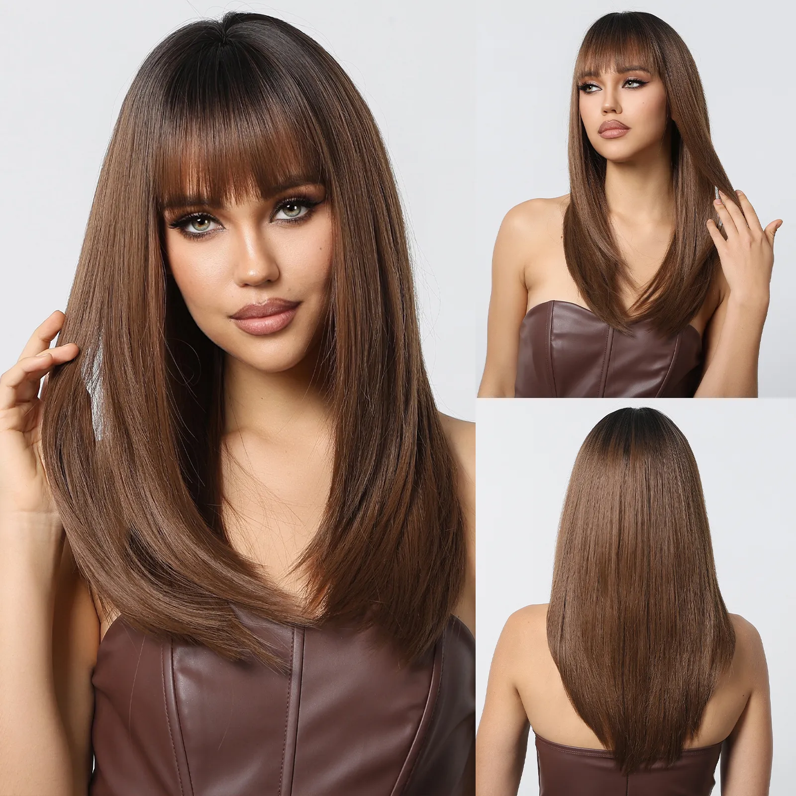 Layered Synthetic Wig with Bangs Heat Resistant Natural Look Daily Wear Sa78a68fd713e4e1aa83fdb7d39393  main image 2