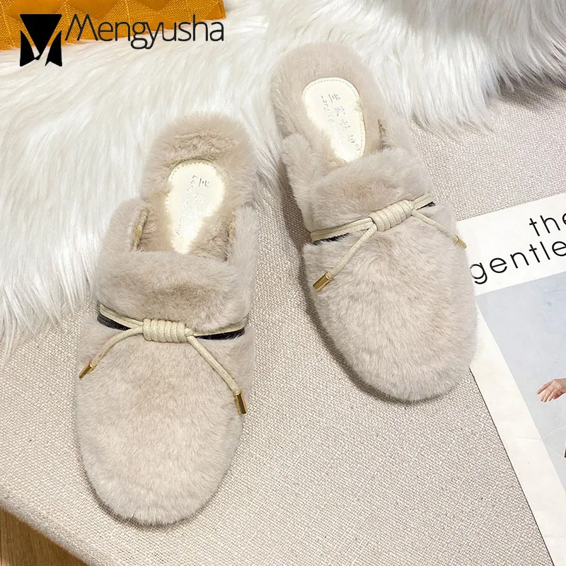 Women's Faux Fur Slide Slippers - Soft Fluffy Sandals For Indoor/Outdoor, White - View #9