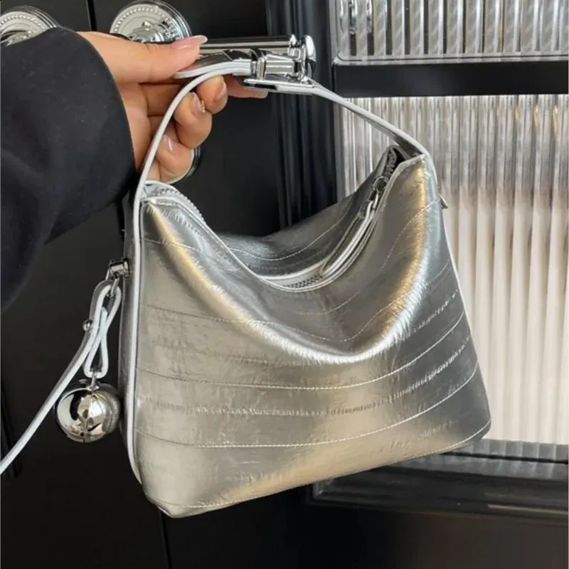 Small Silver Shoulder Bag For Women Korean Style PU From
