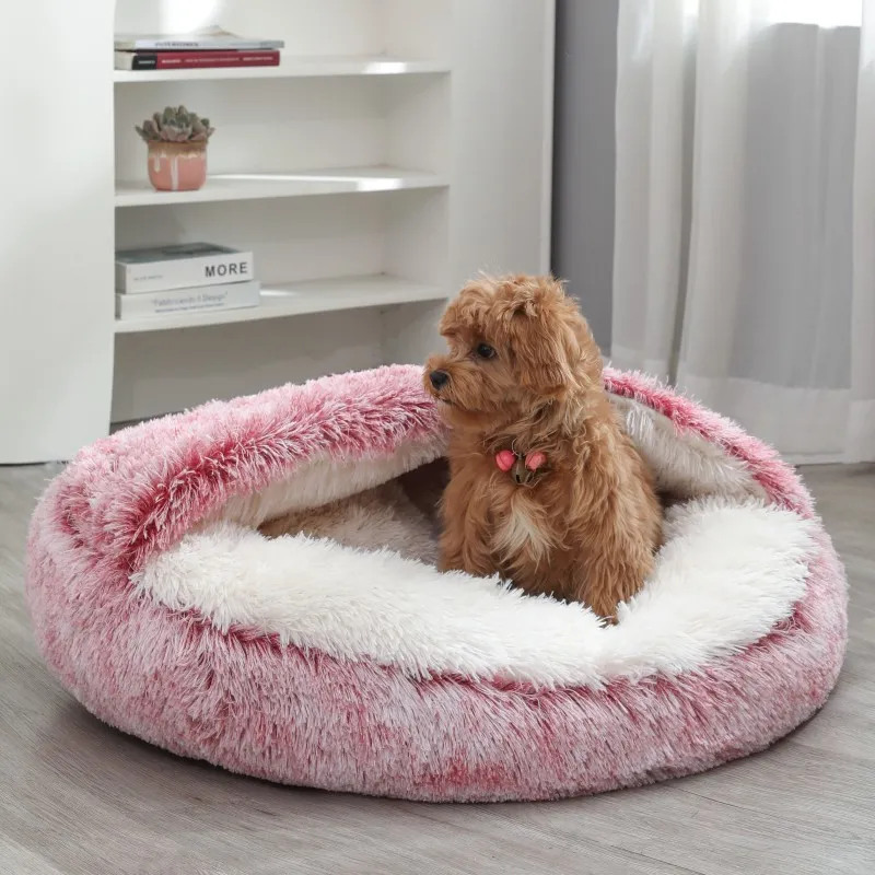 Cozy Pet Cave Bed Winter Warm Dog Kennel with Quilt, Soft