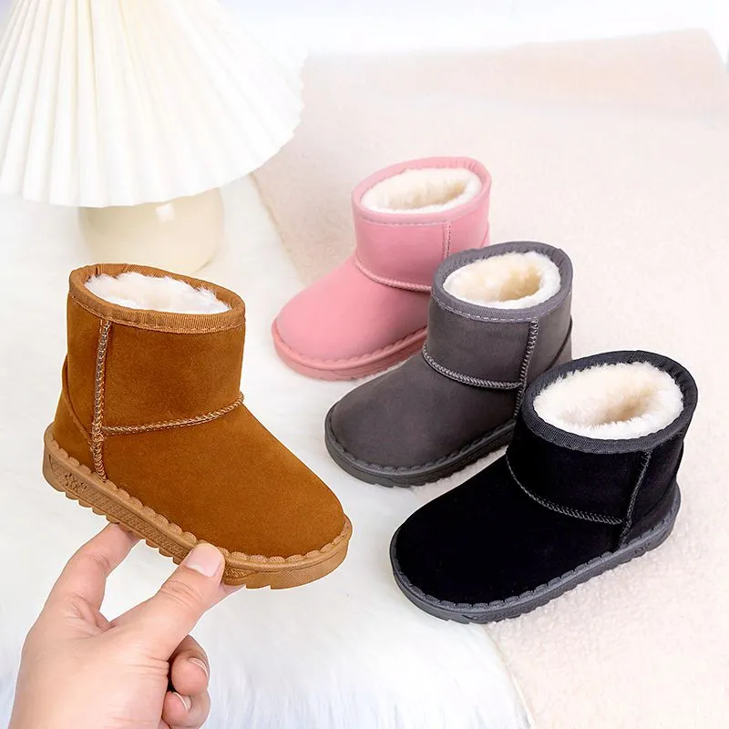 Kids Winter Warm Snow Boots Plush Velvet, Non-Slip Cotton Booties for  Boys and Girls