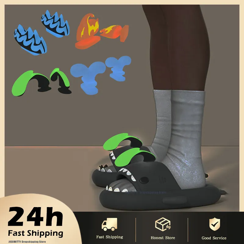 Luminous Fish Fin Slippers: Summer Fun! Detachable Shoe Charms, Shop Now!