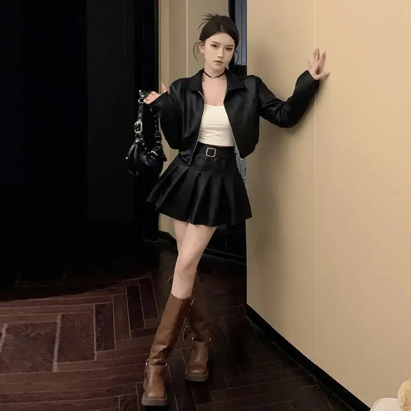 パンツ PLEATS MINI SKIRT SET PANTS Y2k Style Pleated Mini Skirt Set - High Waist Autumn Suit