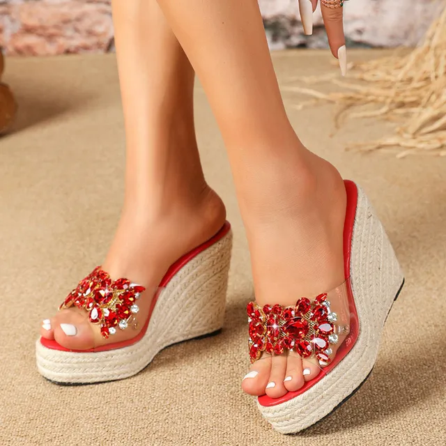 Ubuy Rhinestone Wedge Flip Flops Rhinestone Sandals Women Stella