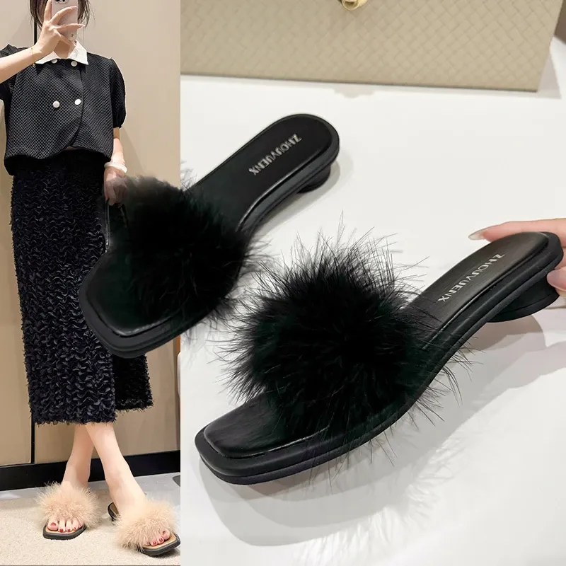Fluffy Ostrich Feather Slide Slippers For Women,... From Dh5367242, $24 ...