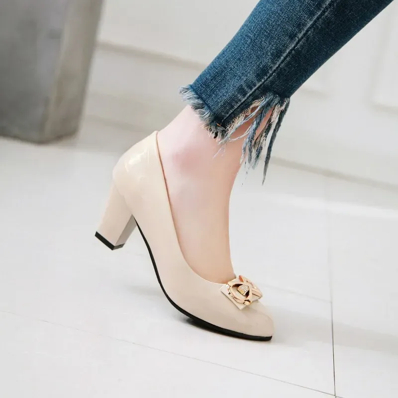 Womens Square Heel Pumps - Slip-on Round Toe High Heels