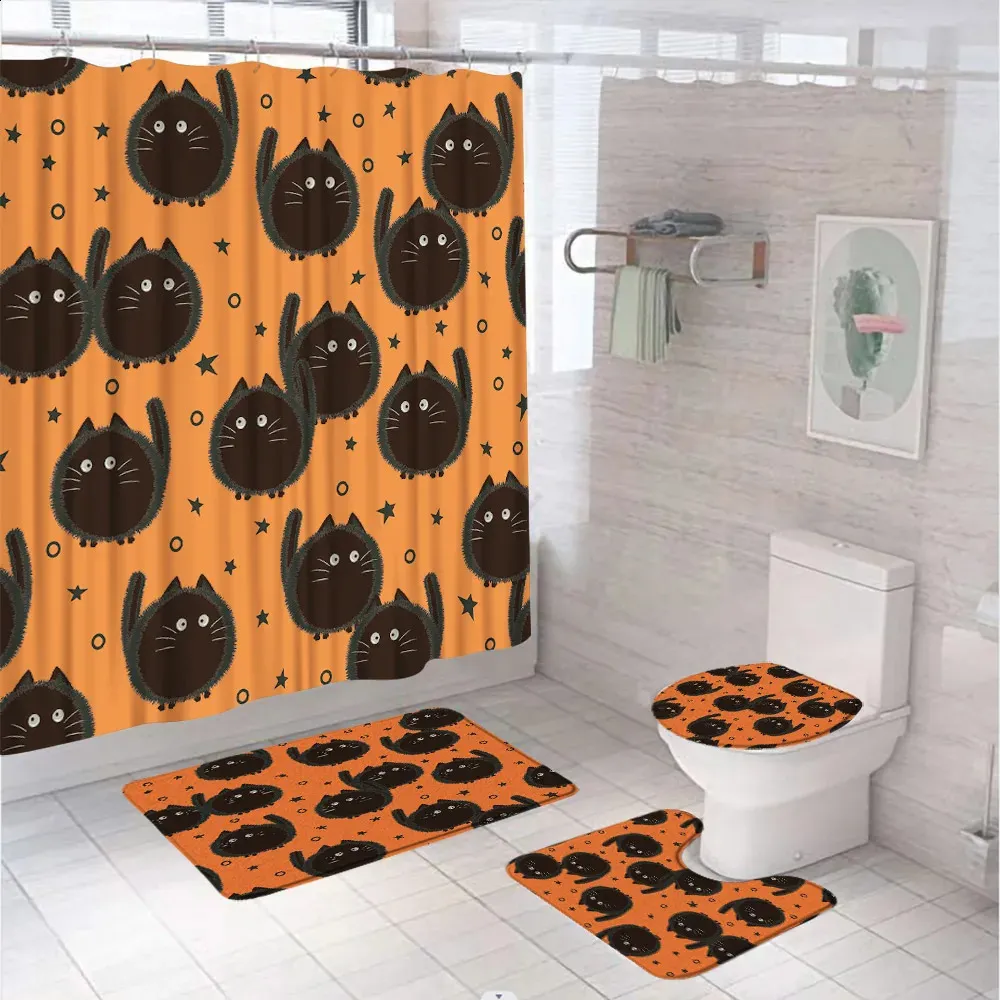 Bathroom Shower Curtain And Mat Set: Halloween Pumpkin Black Cat Bathroom  Set With Non Slip Carpet, Toilet Cover, And Shower Curtain From  Reliefstore, $18.77 | DHgate.Com, image size:1000x1000