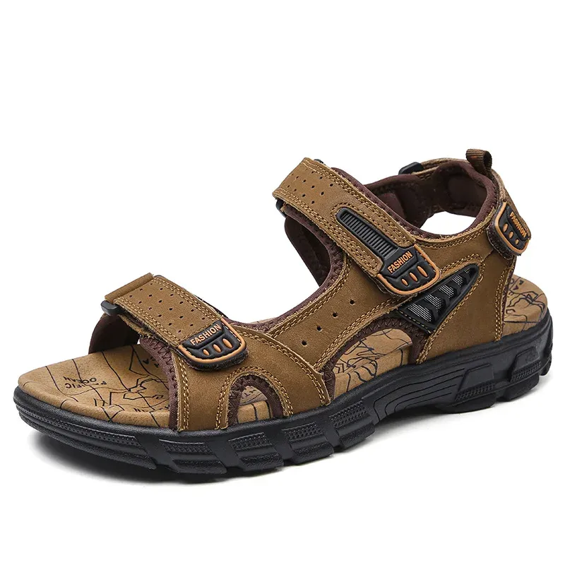 Summer Men Casual Shoes Genuine Leather Hiking Sandals Non-slip Beach Slipper Amazon.com | YMGSCC Men main image 4