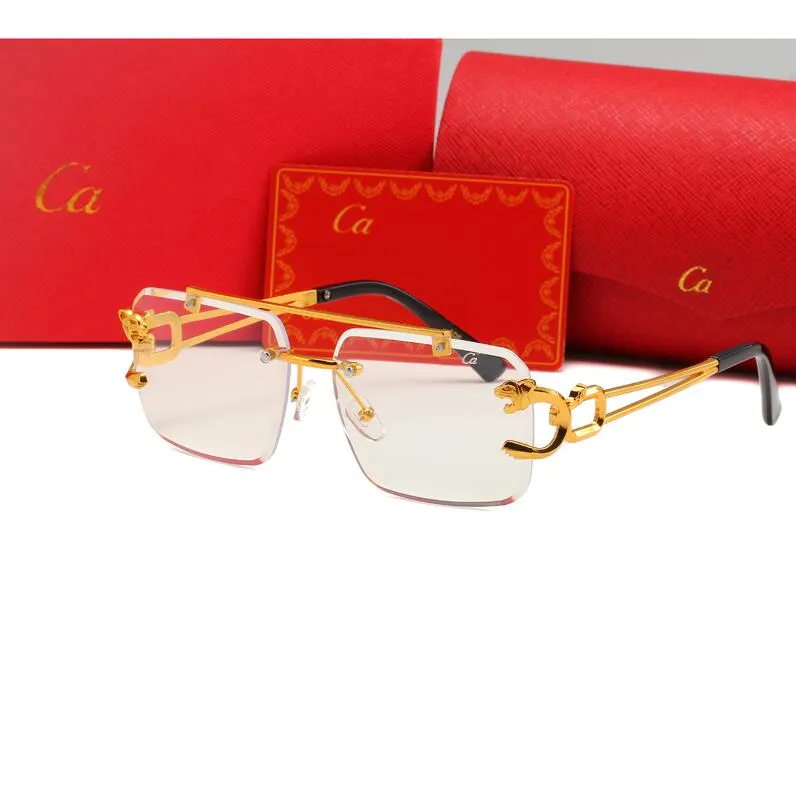 Square Sunglasses Luxe Rimless Red lens Gold Frame Fashion eyewear C Decoration Metal Rimless Square Sunglasses 18K Gold Frame  main image 3