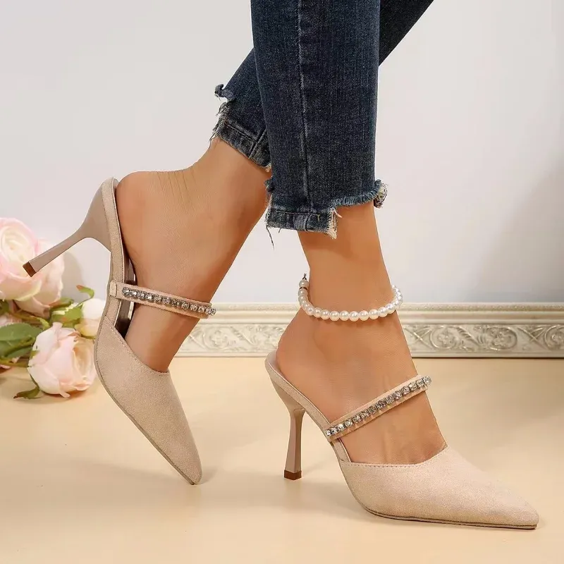 Save Big on Bulk High Heel Mule Slippers Women Crystal Heeled Shoes Sexy  Mule Heels Women's Slippers With A Heel Champagne Shoes For Women, Summer 