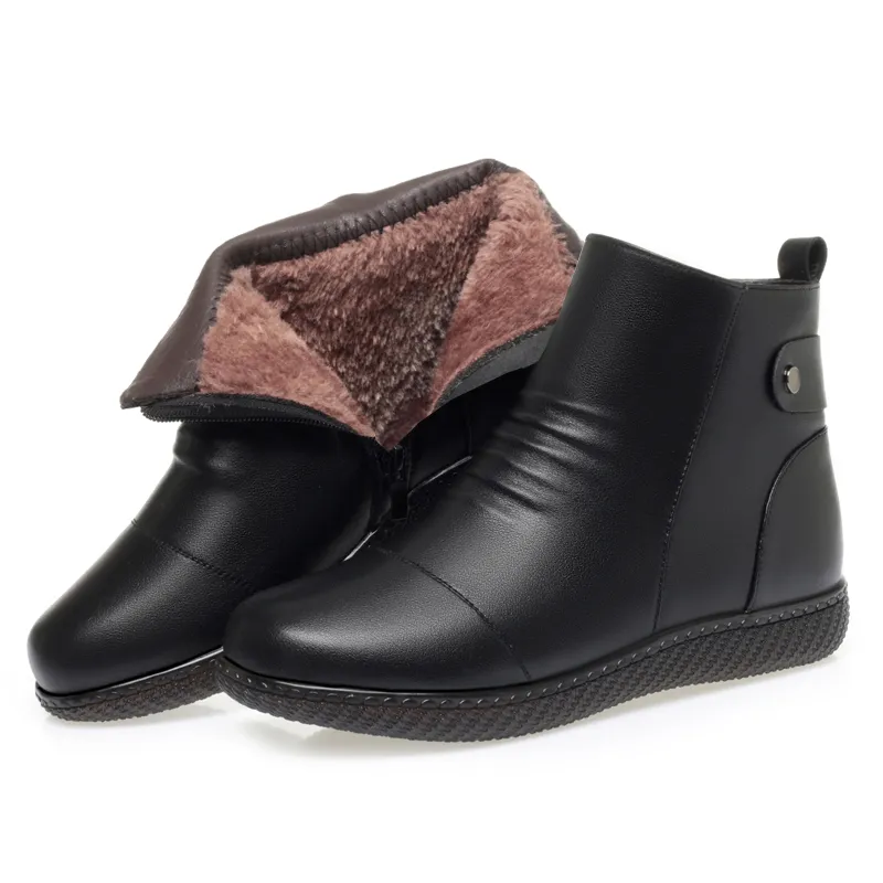 Womens Wide Calf Snow Boots Genuine Leather Ankle Boots, Anti Slip