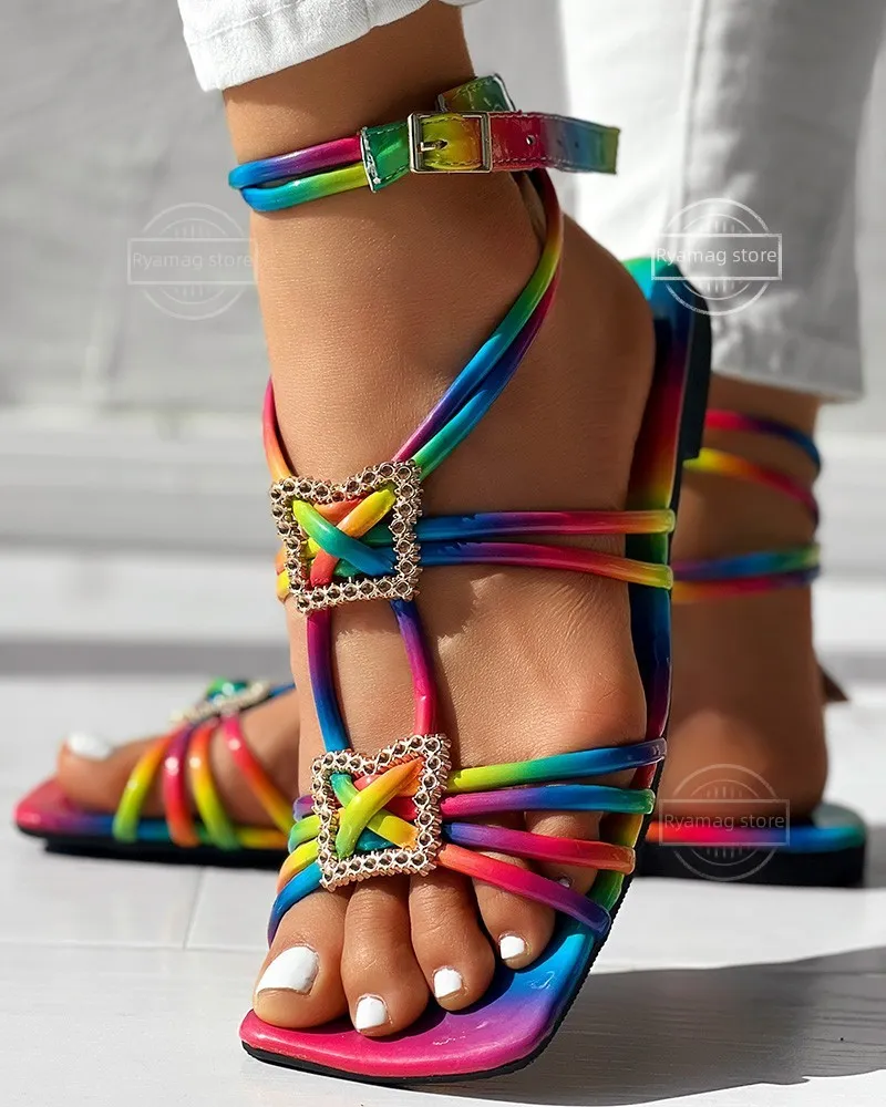 DHgate.com:Geometric Rhinestone Sandals: Colorful Multi