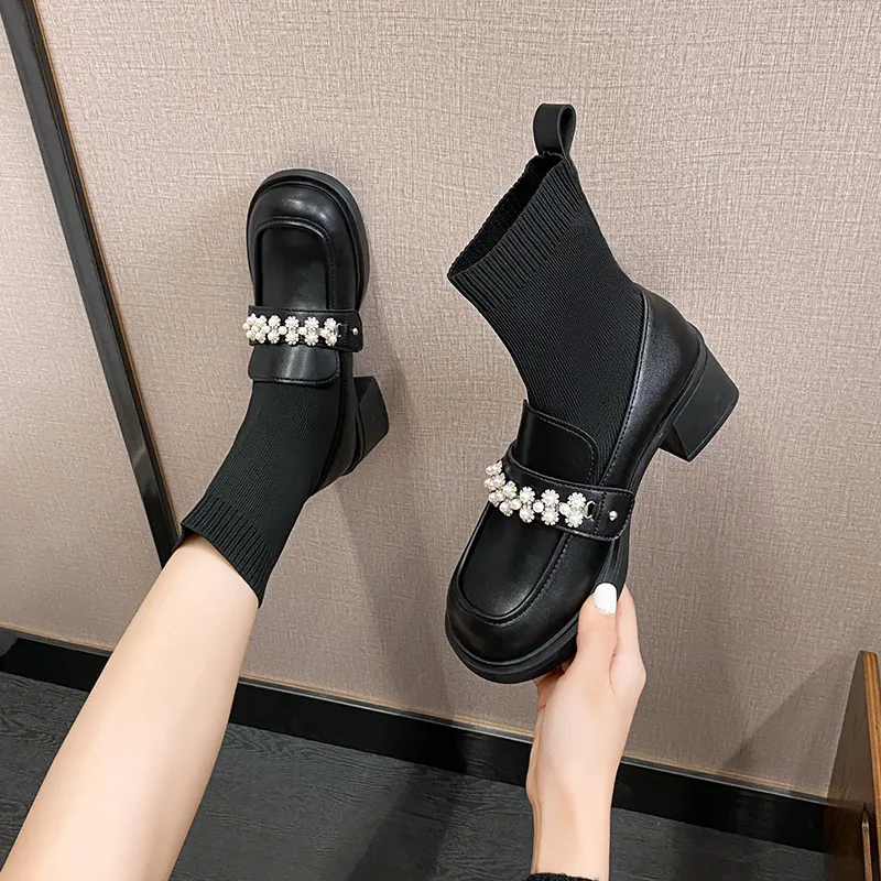 Pearl buckle boots best sale