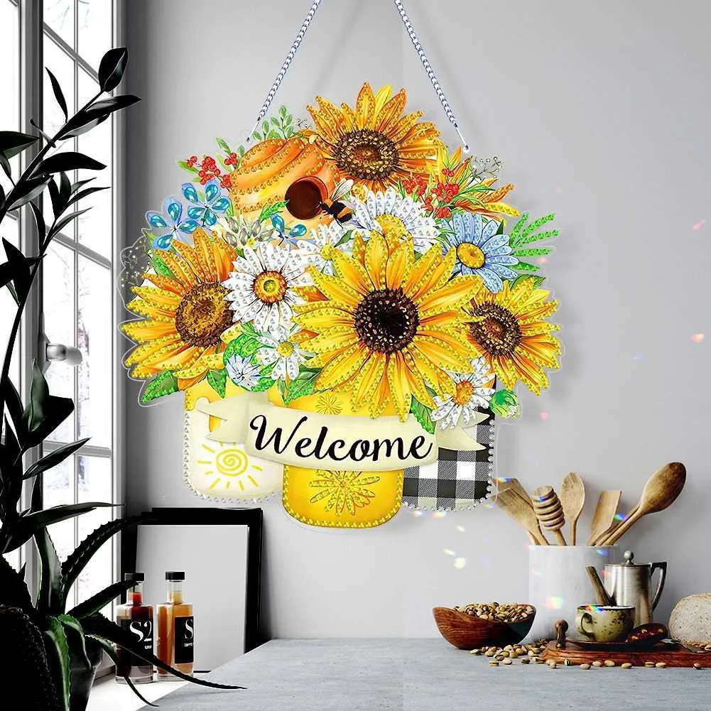 Double Sided Sunflower Diamond Painting Hanging Ornaments  display picture 1