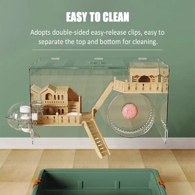 Image showcasing Transparent Acrylic Hamster Cage - Breathable, Panoramic Habitat for ...