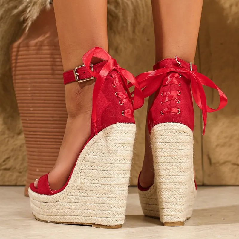 Red summer wedges sales