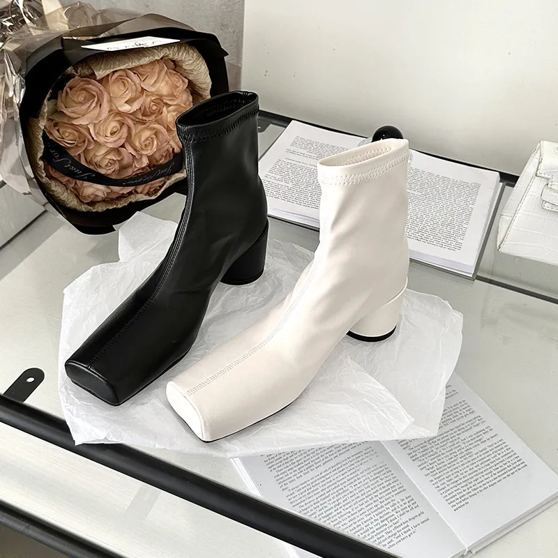 靴 leather side zip square toe heel boots Square Toe High Heel Boots Mens Cuban Heel Side Zipper Ankle