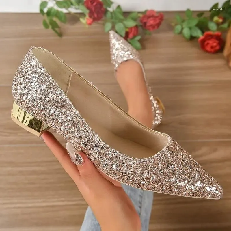 Casual Sequins Point Toe Silver Flat Women Heels Casual Sequins Point Toe Silver Flat Women Heels