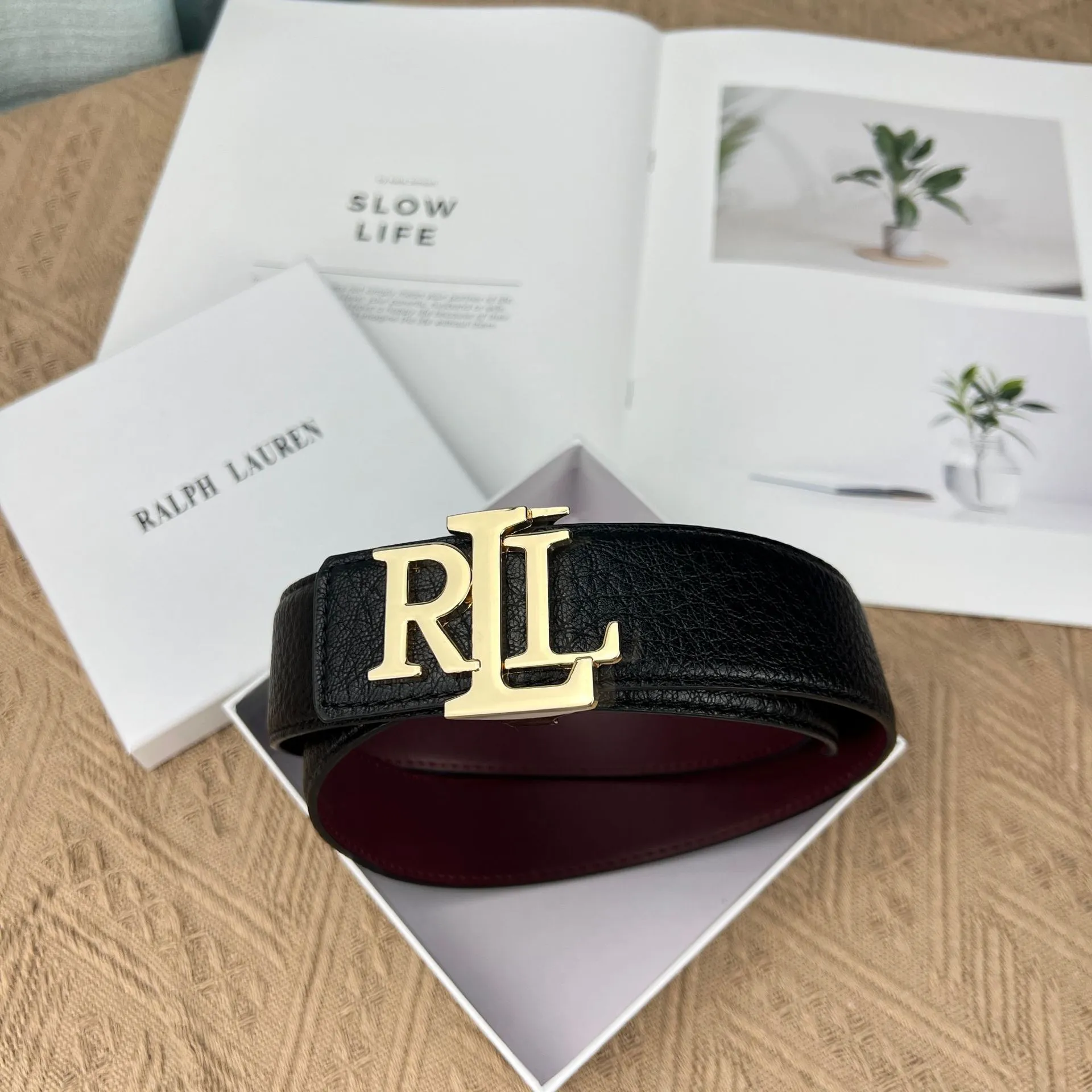 RLL Mens Leather Belt Gold French Luxury Designer Letter  display picture 3