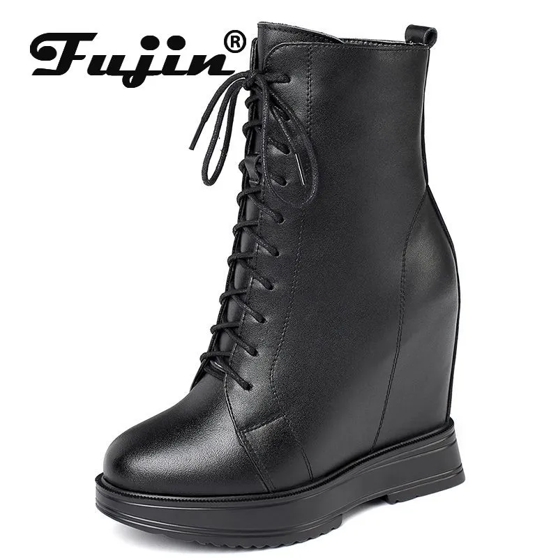 Women's Patent Ankle Boots With 2 Inch Wedge Heel - Round Toe Zip Up Fashion Boots For Dating & Casual Wear - View #9