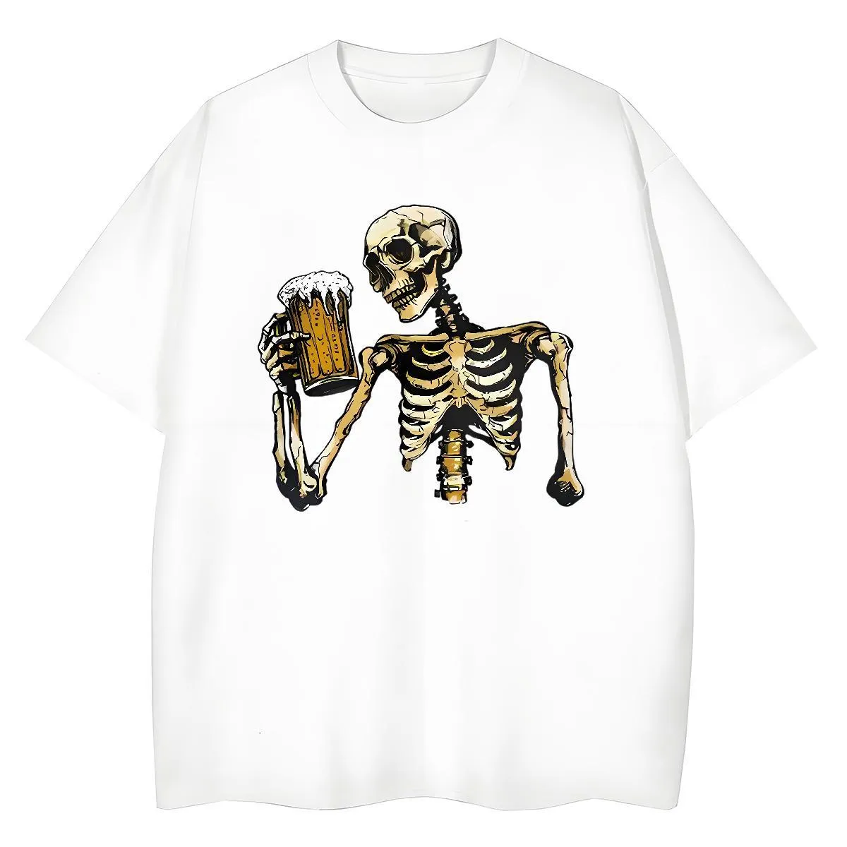 Breathable Cotton Skull T-Shirt for Women - Short Sleeve Hip