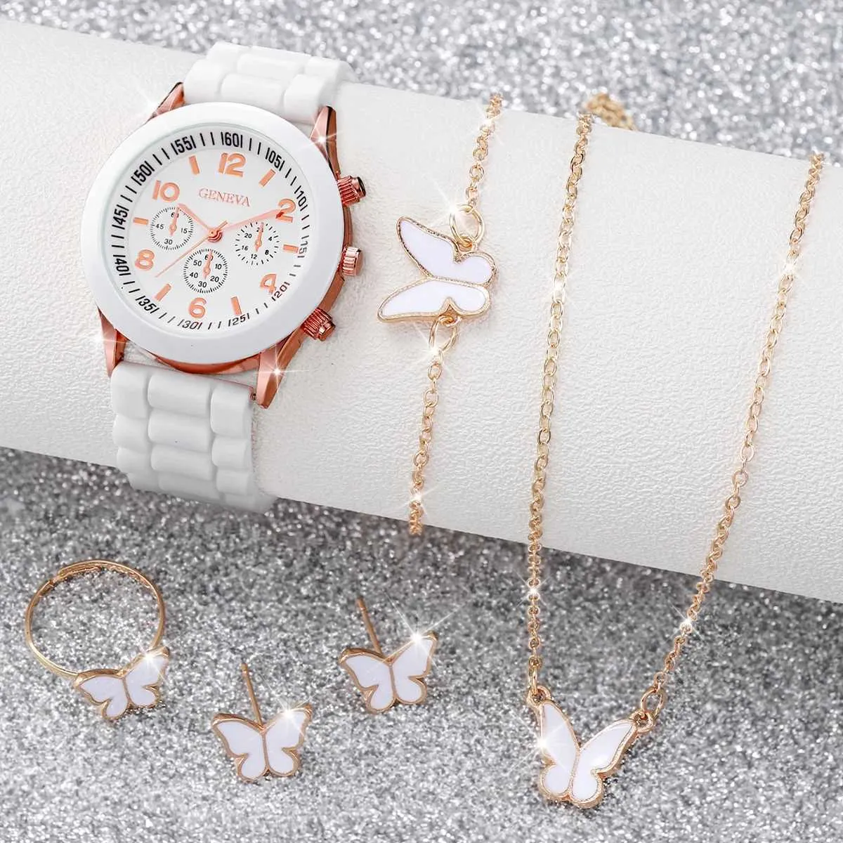 Geneva Womens Quartz Watch Set Silicone Strap... From  display picture 1
