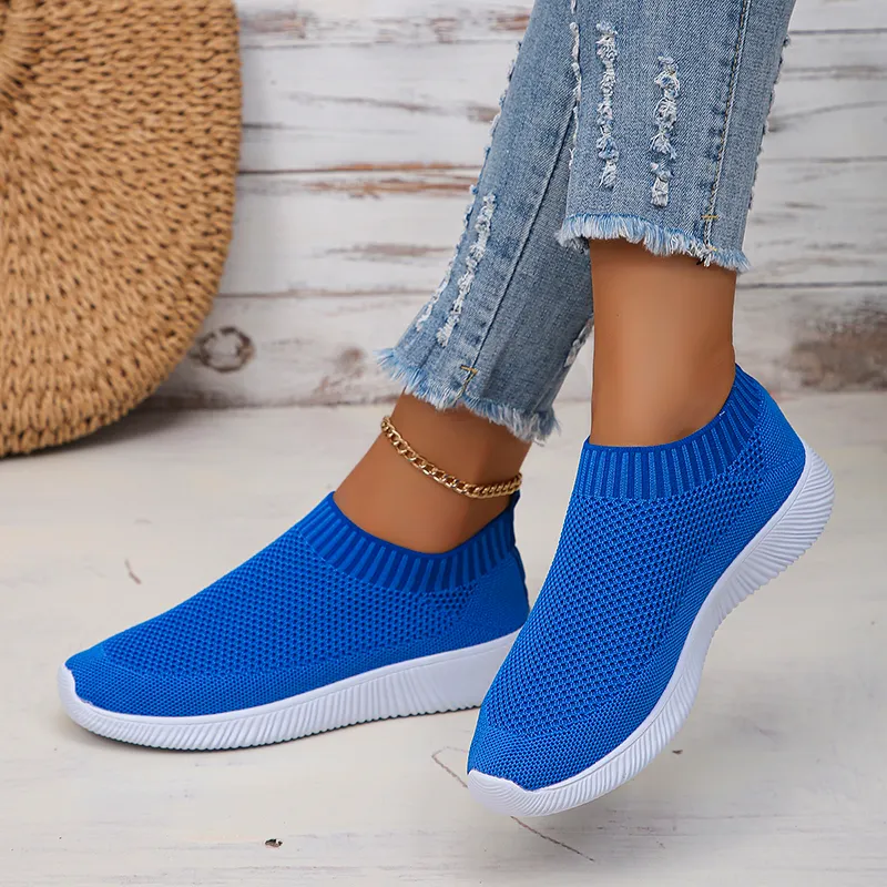 1 Pair *'s Woven Knit Breathable Sneakers, Comfortable Non-Slip Casual Slip-On Shoes For Outdoor Activities, Stylish Lightweight Sports Loafers With Mesh Design, Versatile For Daily Wear & Light