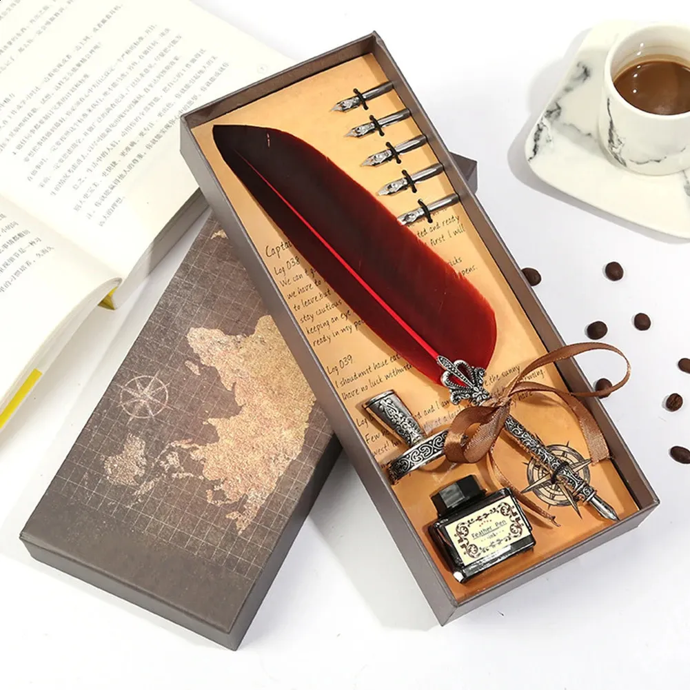 Wholesale Vintage Feather Dip Feather Ink Pen Set For Calligraphy And ...