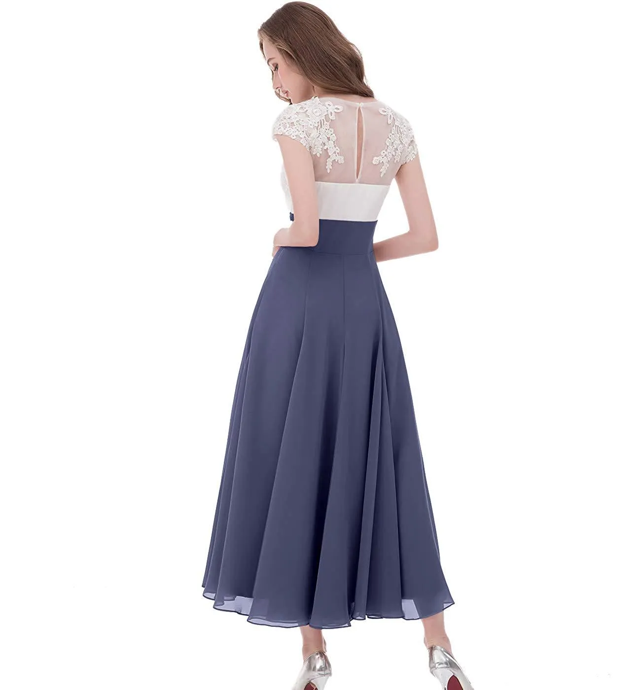 Formal Tea Length Mother of the Bride Dress Chiffon A-Line V-Neck Short  Sleeve Lace Applique from Dhgate Mothers Dresses - price 106.14