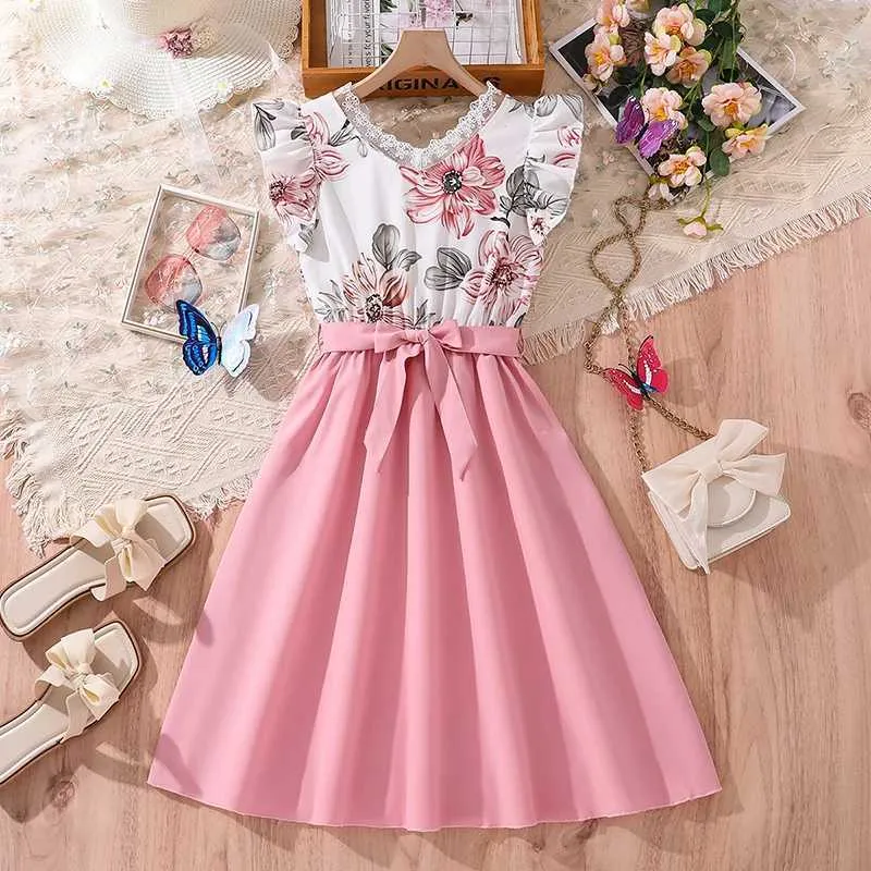 cute casual dresses for 12 year olds SHEIN Tween Girls' Casual Cute Knit Round Neck Short Sleeve Dress, Spring/ Summer School Blue Striped For Kids