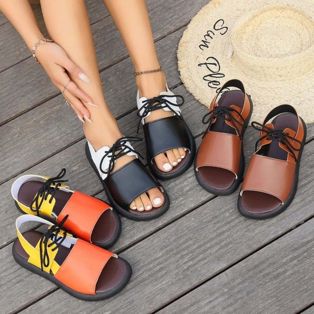 Large Flat Lace-Up Sandals for Women with PU Upper and Rubber Outsole,  Casual Leisure Beach Shoes from Dhgate Sandals - price 60.31