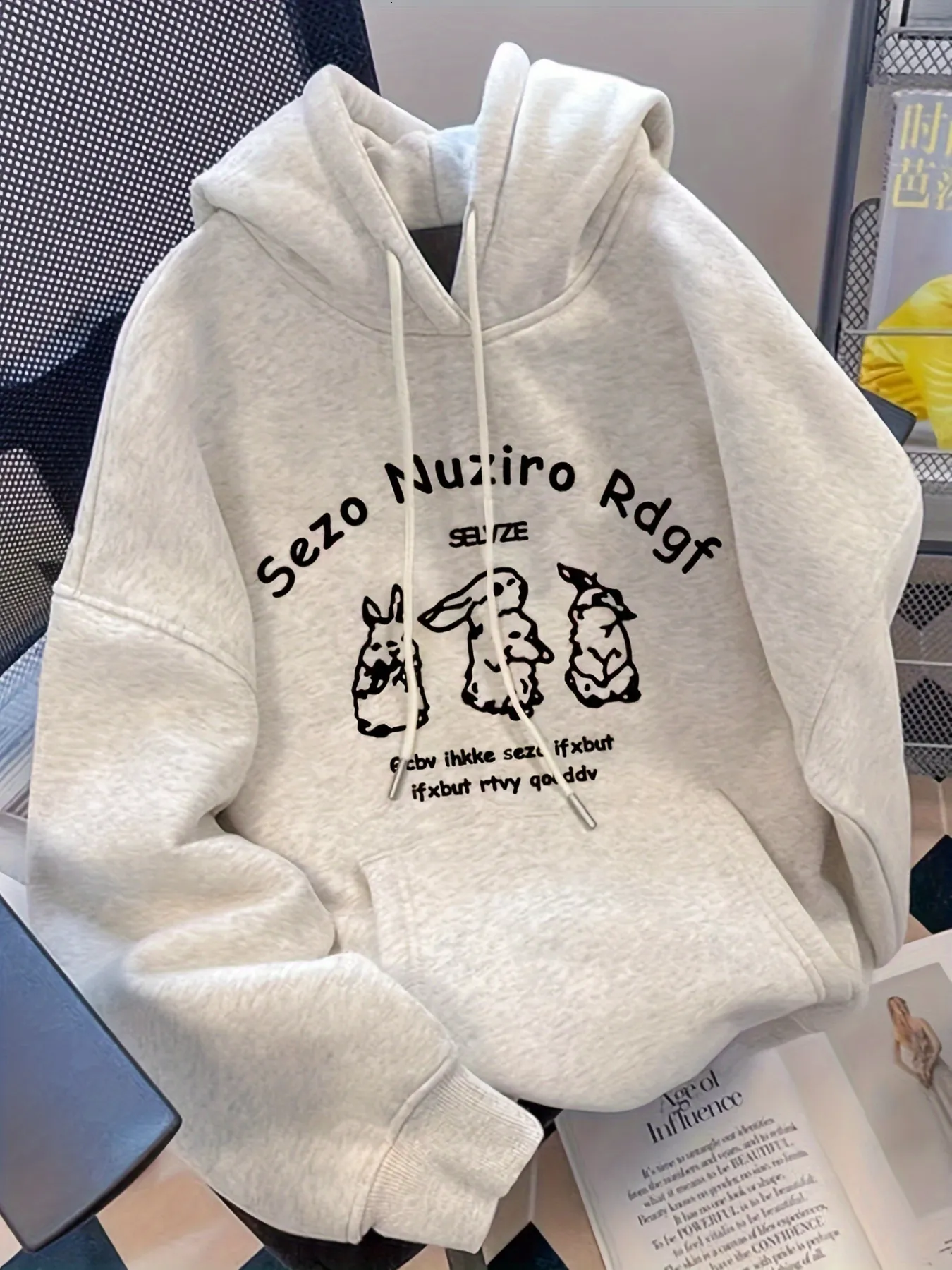 Casual Pullovers Men Comfy Cotton Hoodie With Fun Rabbit Print