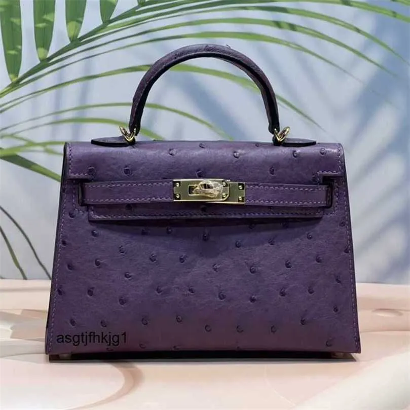 Genuine Ostrich Leather Mini Handbag Precision Handsewn, Single