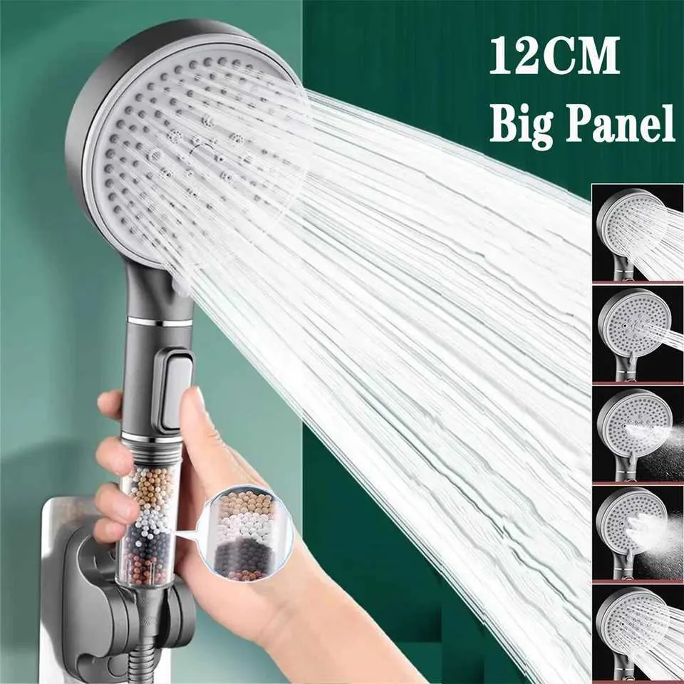 12CM High Pressure Shower Head With Anion Filter: 5 Modes, Water Saving ...
