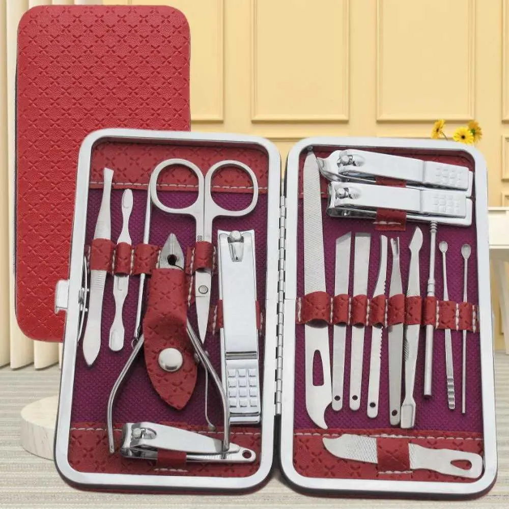 Kit Trousse De Manucure/pédicure 19 Pièces - Coupe-ongles, Ciseaux, Lime - Acier - Noir - Neuf