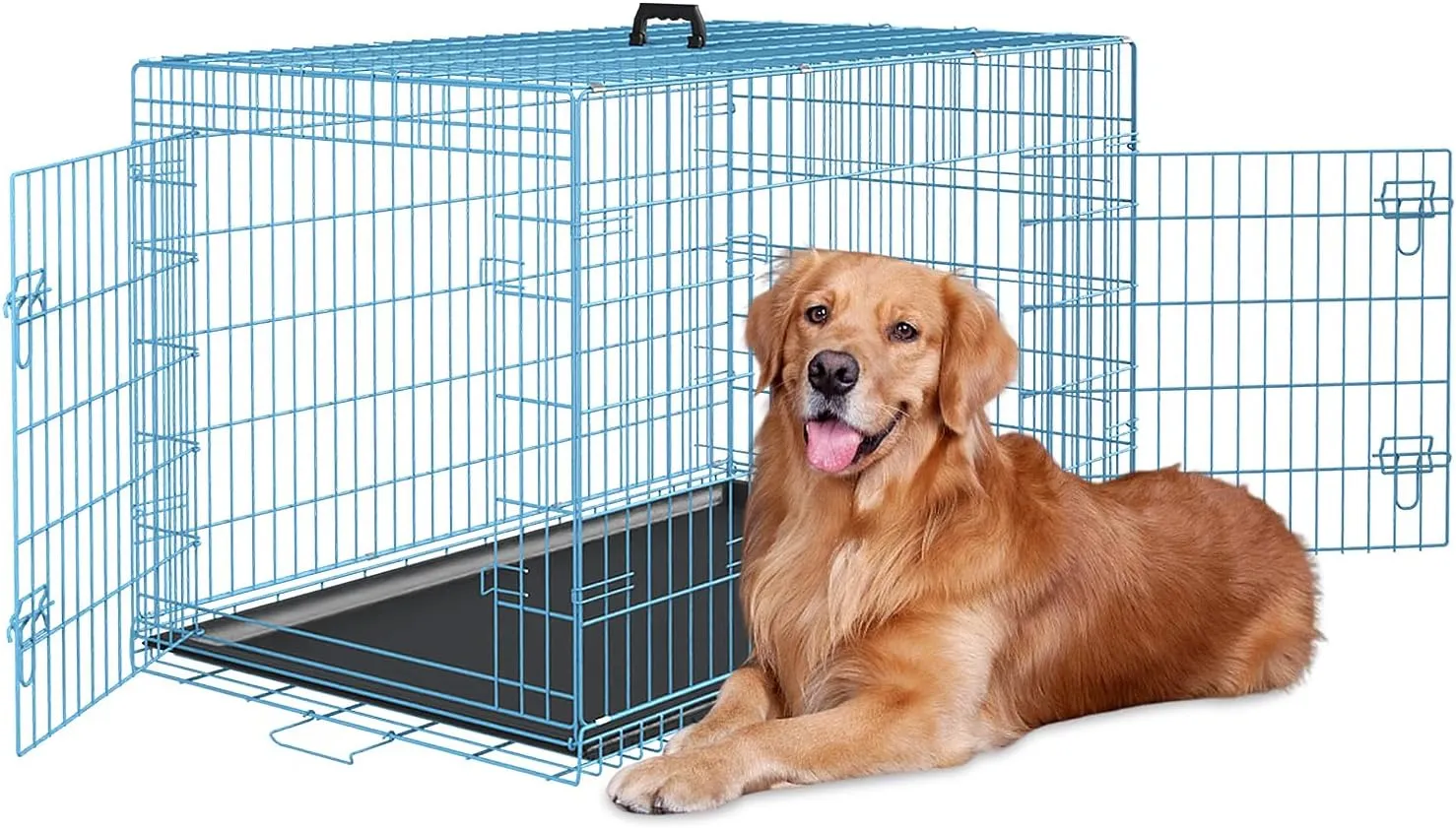 Segawe 42" Dog Crate Kennel – Folding Metal Pet Cage With Double Doors & Tray