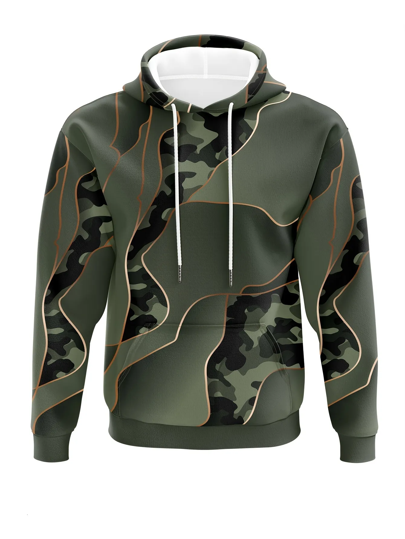 Camouflage Hoodie: Mens Graphic Print Long Sleeve Hooded Camouflage Hoodie: Mens Graphic Print Long Sleeve Hooded