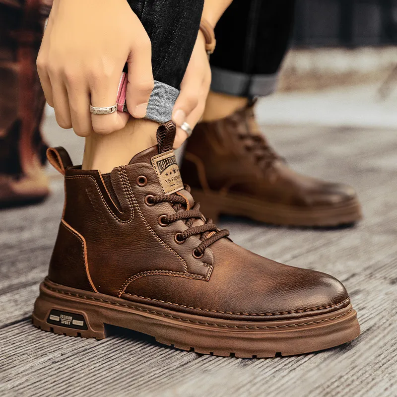Premium Leather Ankle Boots: Retro Style, High-Top Shop Now for  Men's Motorcycle Boots!