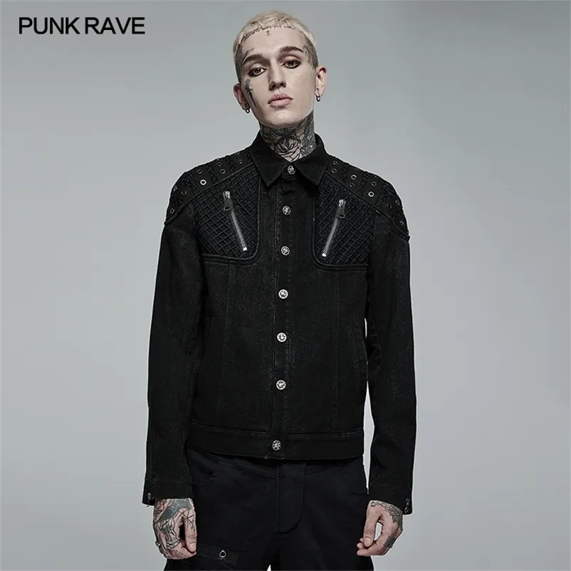 Male Punk Clothes: Rugged Slim Fit Jacket, Casual Black Shirt For