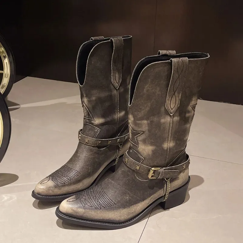 Stivali Da Cowboy Vintage Per Uomo – Pelle Sintetica Con Punta Quadrata, Tacco 3 Cm, Suola In Gomma, Per Lavoro E Tempo Libero