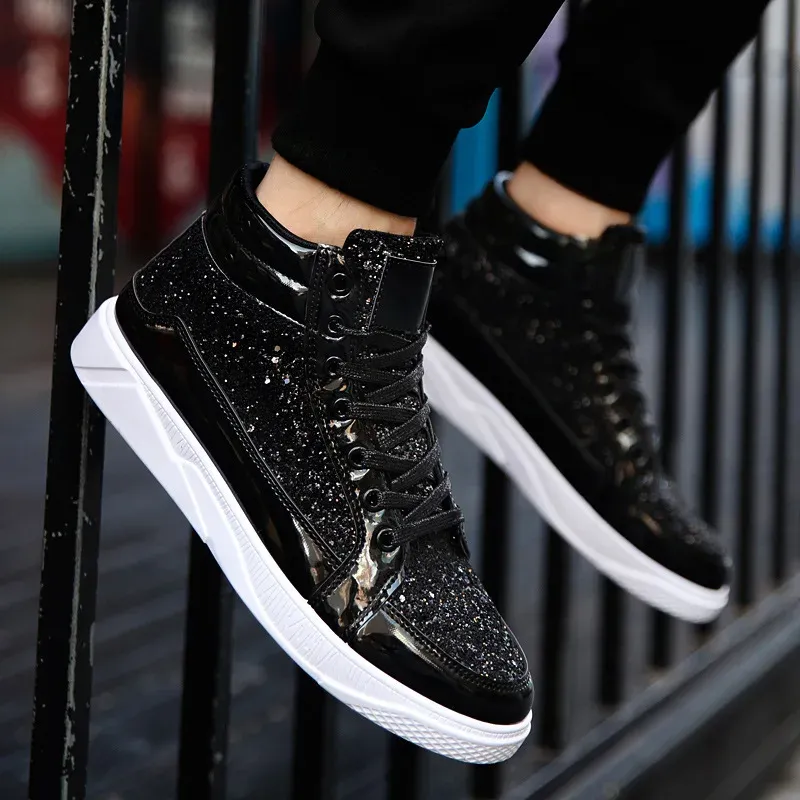 Mens Gold Glitter High Top Sneakers - Luxury Ankle Boots for Mens Gold Glitter High Top Sneakers - Luxury Ankle Boots for