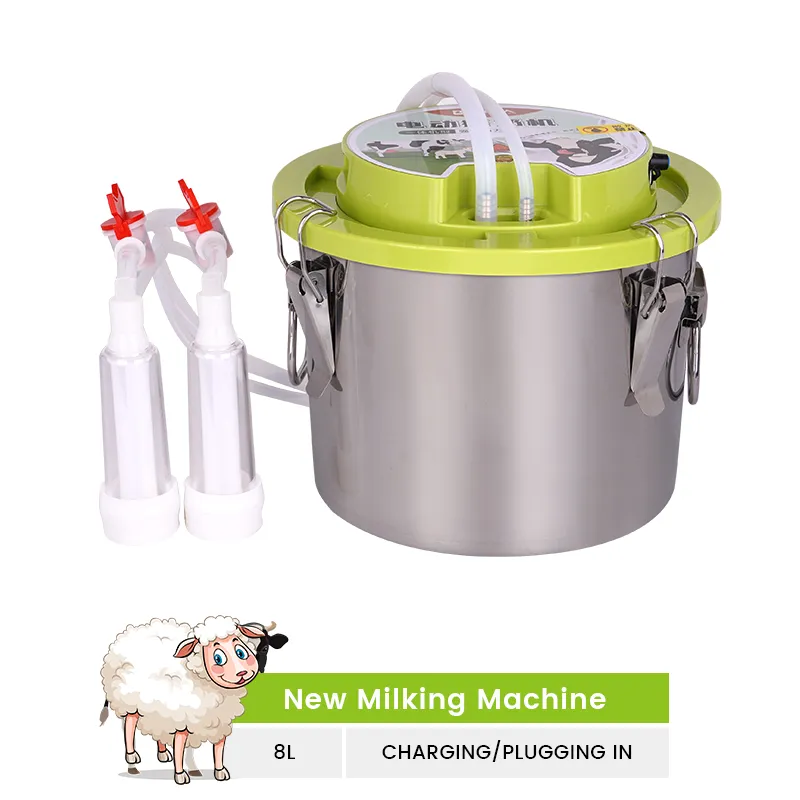 Electric Cow & Goat Milking Machine - 10L/5L Portable Vacuum Pump Milker, Adjustable Pressure With Bucket & Brushes