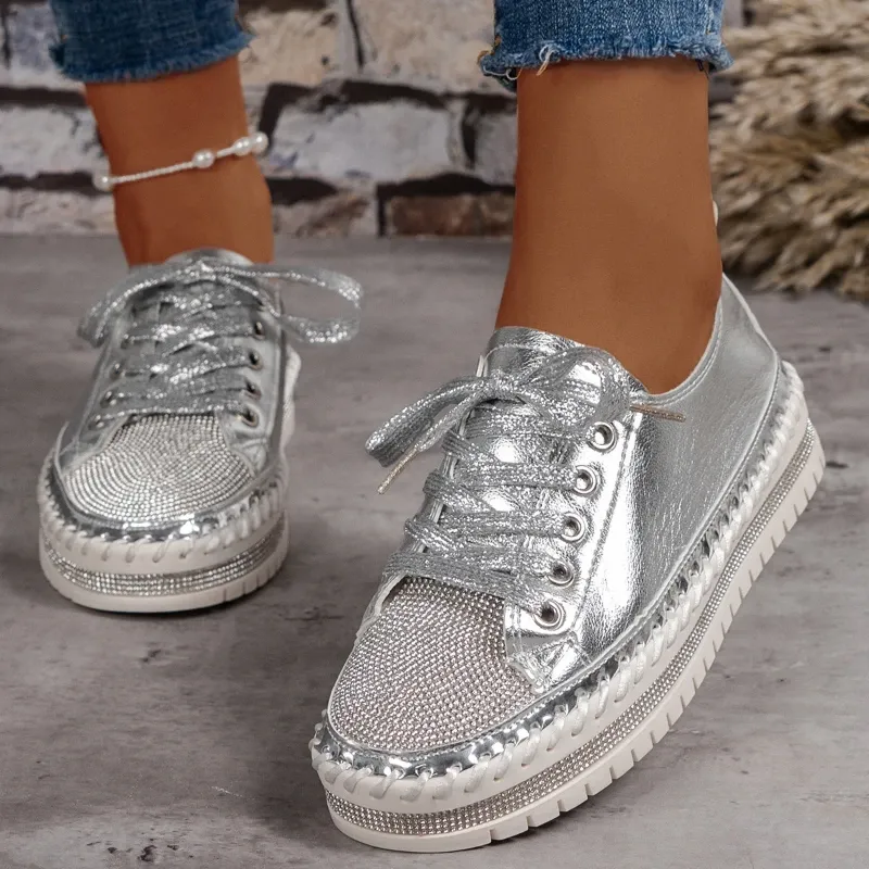 Rhinestone Sneakers: New Women's Crystal Platform Slip-Ons Comfortable  Fashion Flats, Shop Now! - Main Image