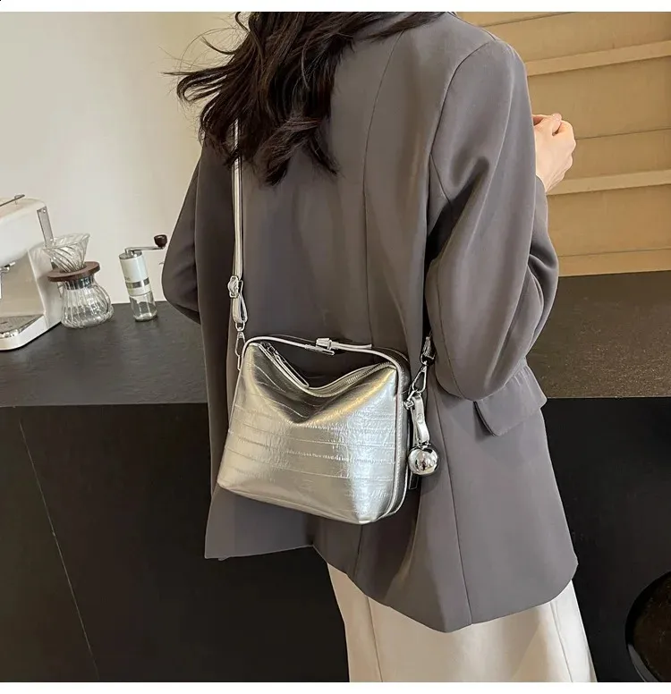 Silver Small Mini Shoulder Crossbody Bag for Men PU Leather Daily