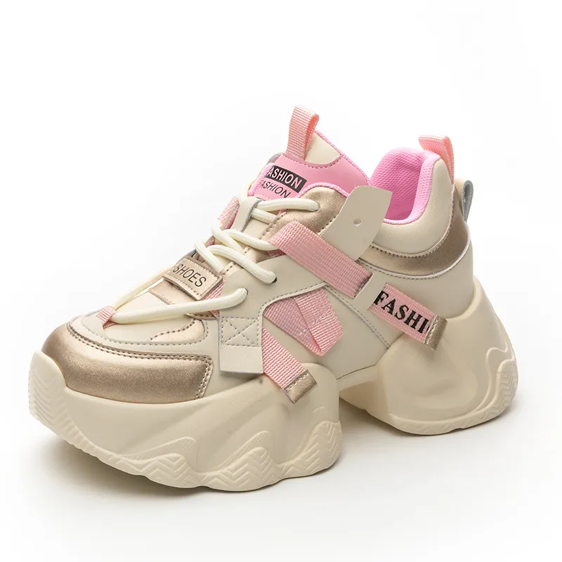 Womens Genuine Leather Platform Sneakers - Breathable Air