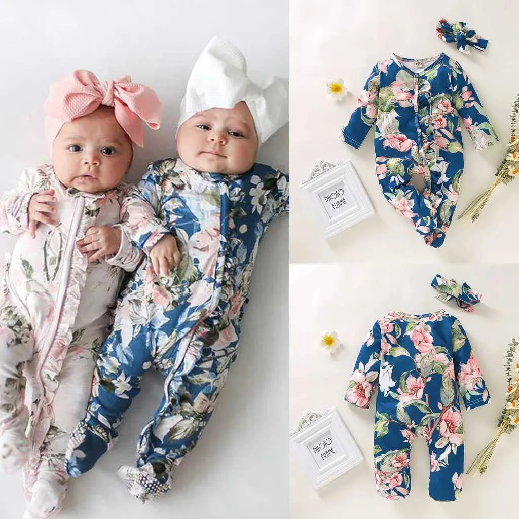 Infant Romper Set: Soft Footed Sleeper with Headband - 3-6 Months ...