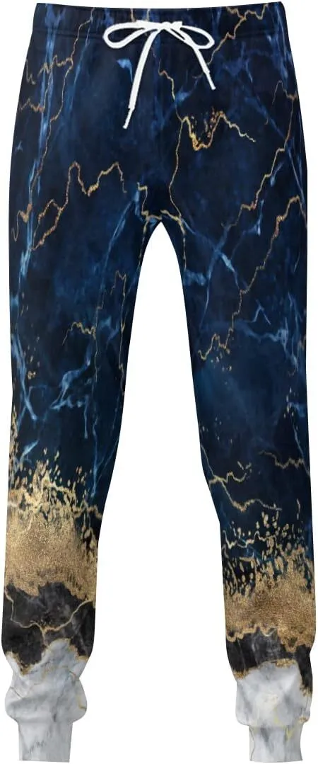 Marble Texture 3D Printed Patterned Mens Cuffed Sweatpants For Men 