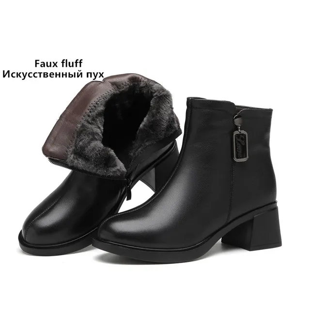 Womens Winter Ankle Boots Genuine Leather Mid Heel Wool Lining Chunky  Kitten Heel with Zip Closure from Dhgate Boots