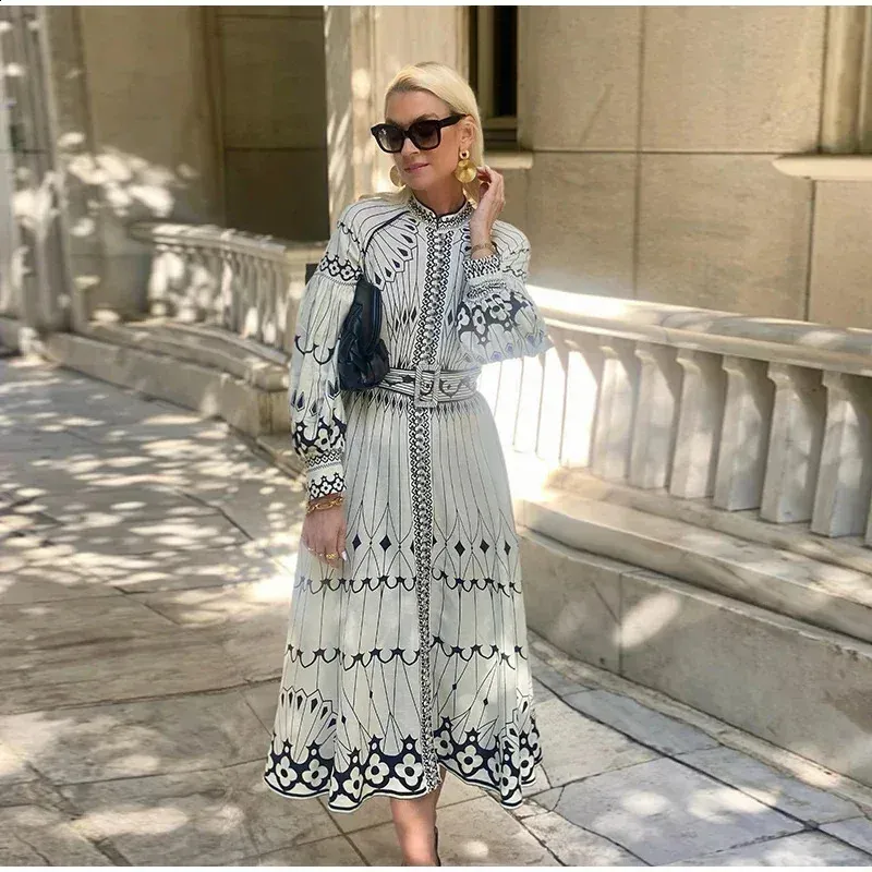 Womens floor-length chiffon dress with belt buckle fastener and geometric  print spring from Dhgate Basic & Casual Dresses - price 58.03