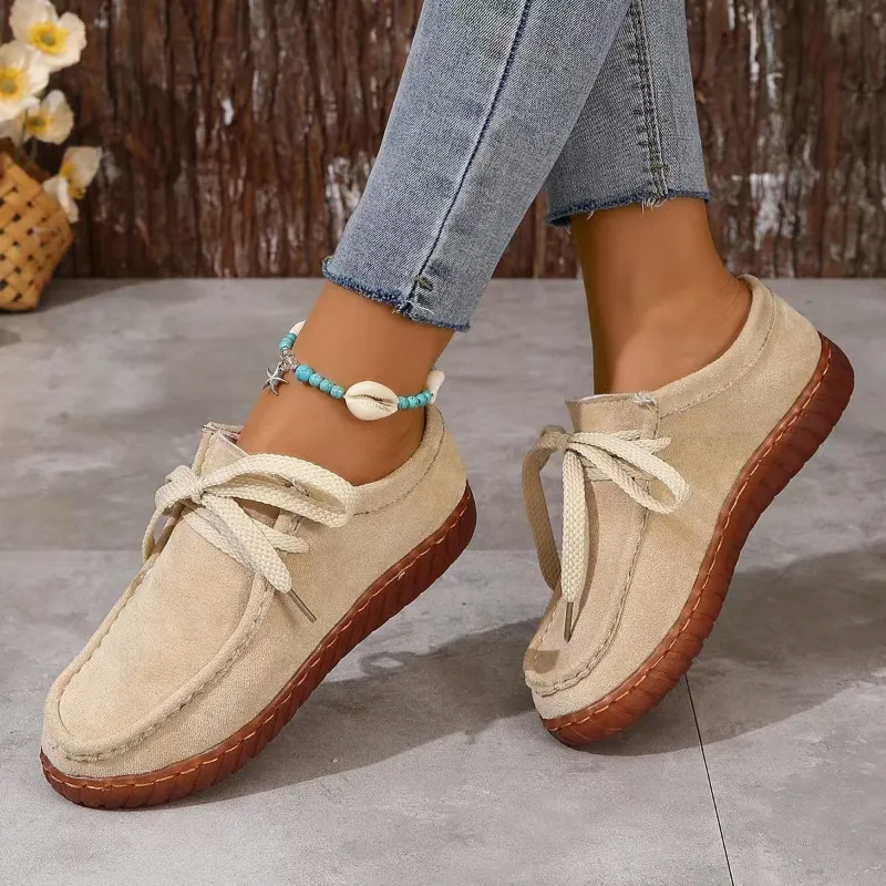Save Big on Bulk Womens Platform Flats Chunky Platform Loafers Women's  Suede Fashion Flats Shoes Autumn Casual Lace Up Walking Shoes For Women  Best - Main Image